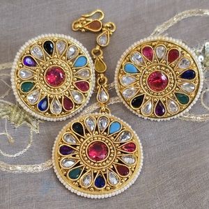 Gold and Red Floral Medallion Earrings